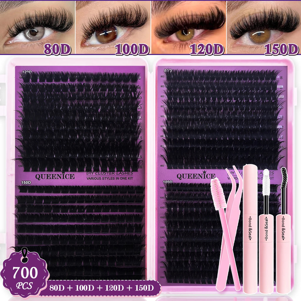 DIY Lash Extension Kit Clusters Individual Eyelashes Kit 9-16mm with Bond and Seal Wispy & Natural
