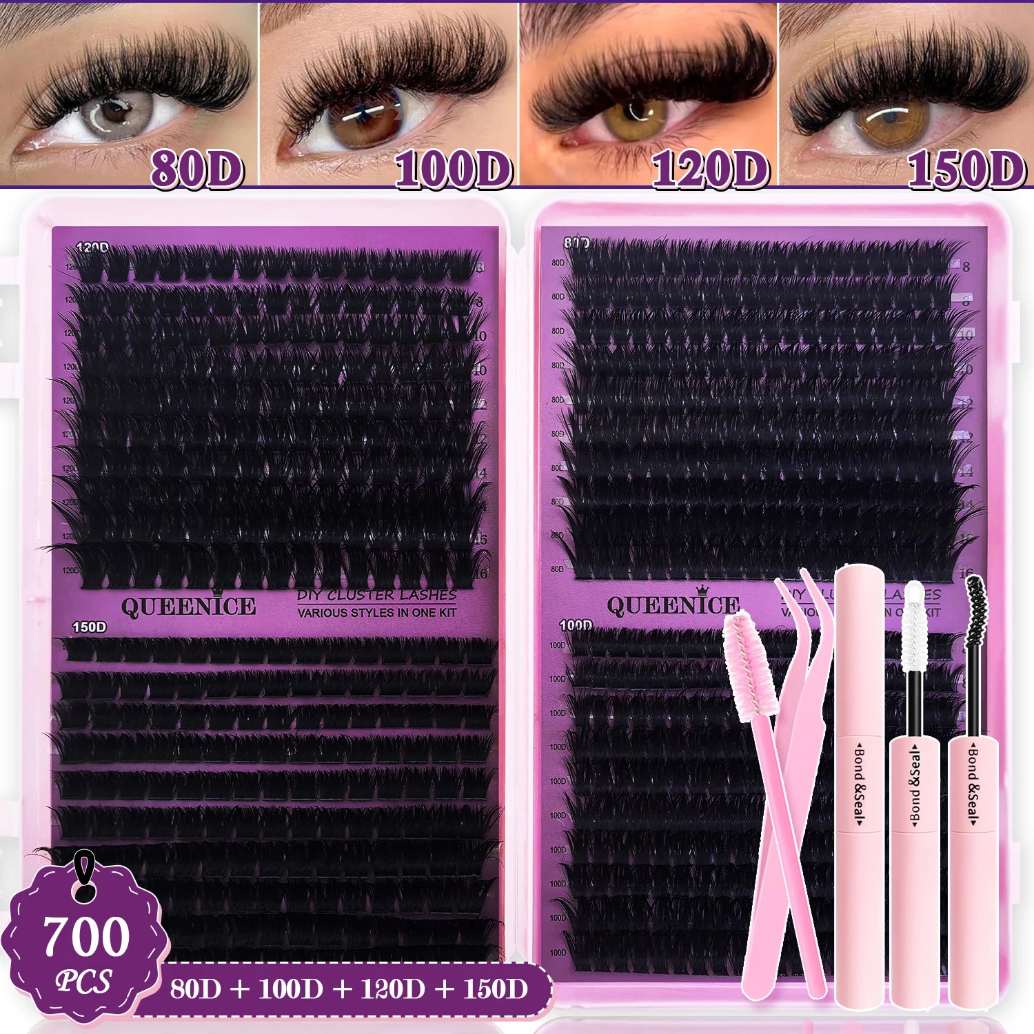 DIY Lash Extension Kit Clusters Individual Eyelashes Kit 9-16mm with Bond and Seal Wispy & Natural