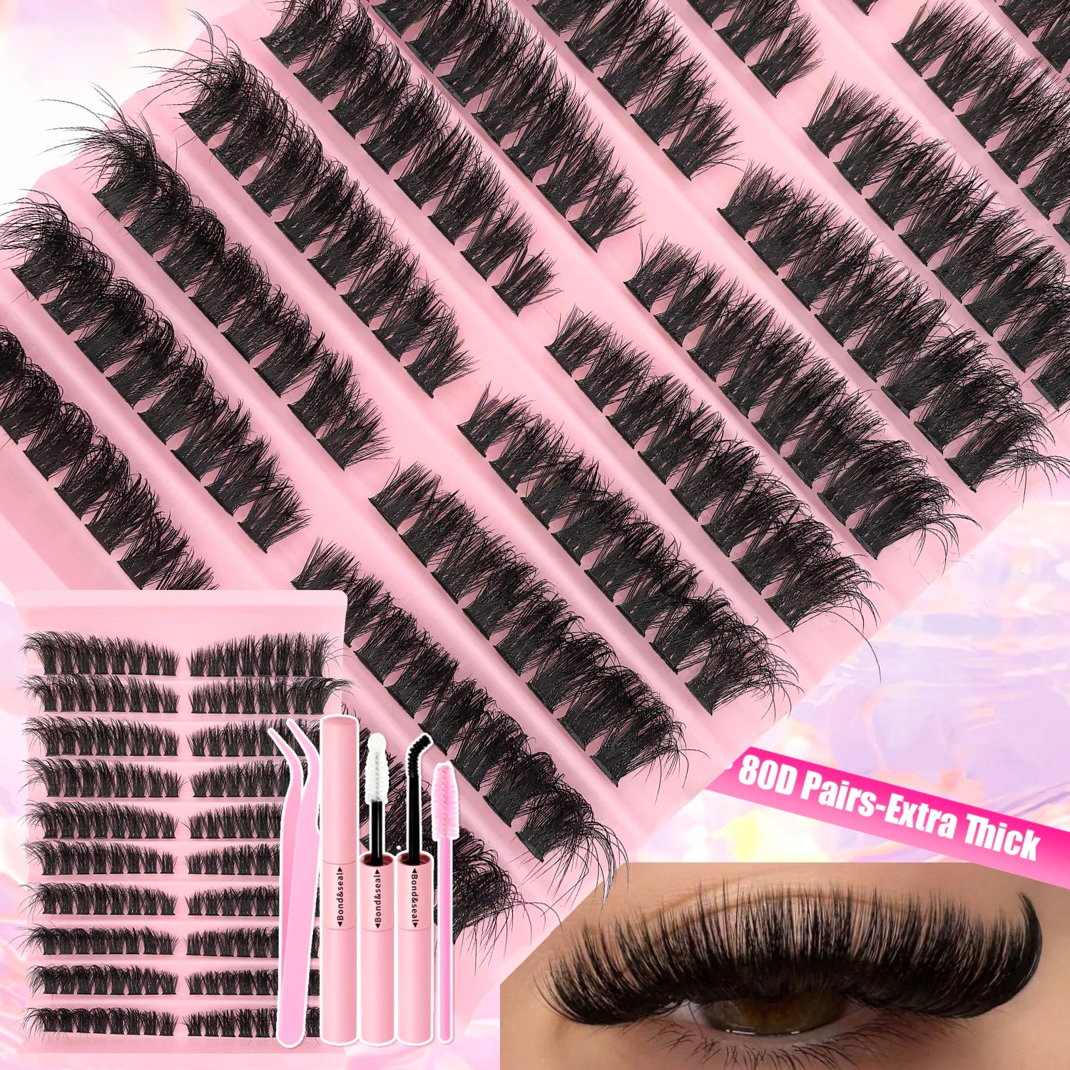 DIY Lash Extension Kit Clusters Individual Eyelashes Kit 9-16mm with Bond and Seal Wispy & Natural