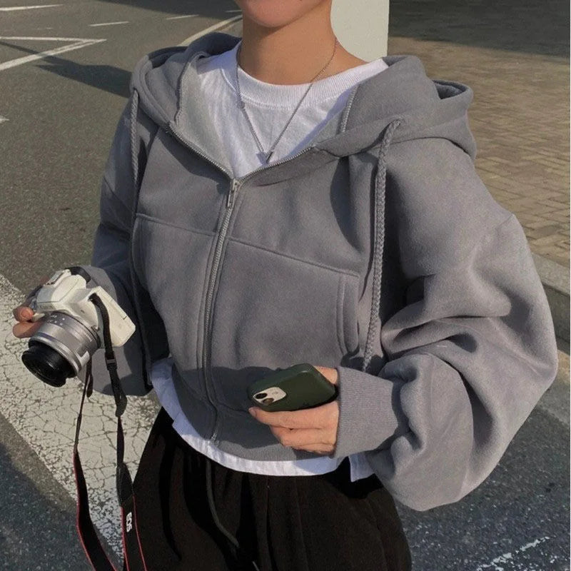 Casual Streetwear Zip Up Y2K Crop Top Sweatshirts