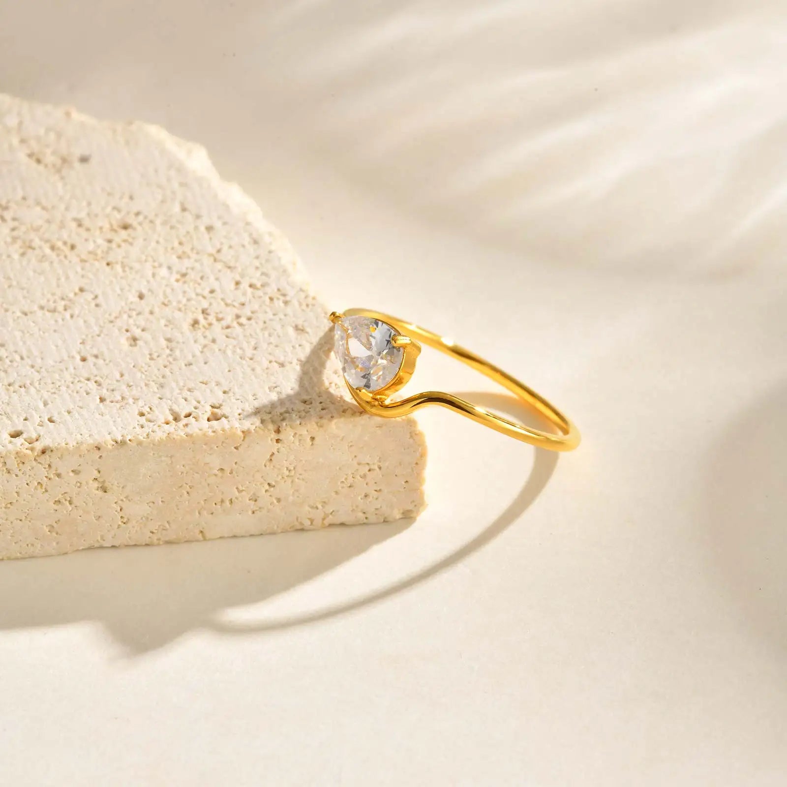 Minimalist Water Drop White Zircon Women Ring