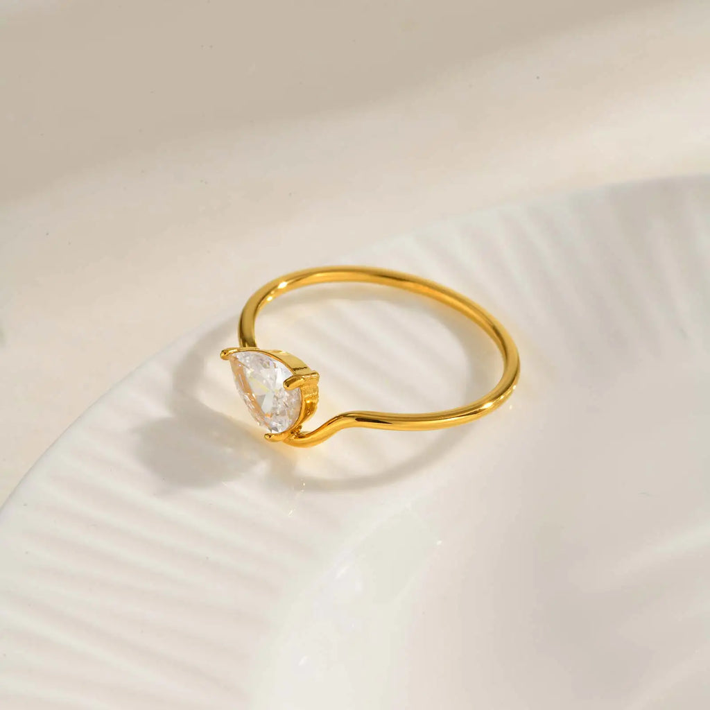 Minimalist Water Drop White Zircon Women Ring
