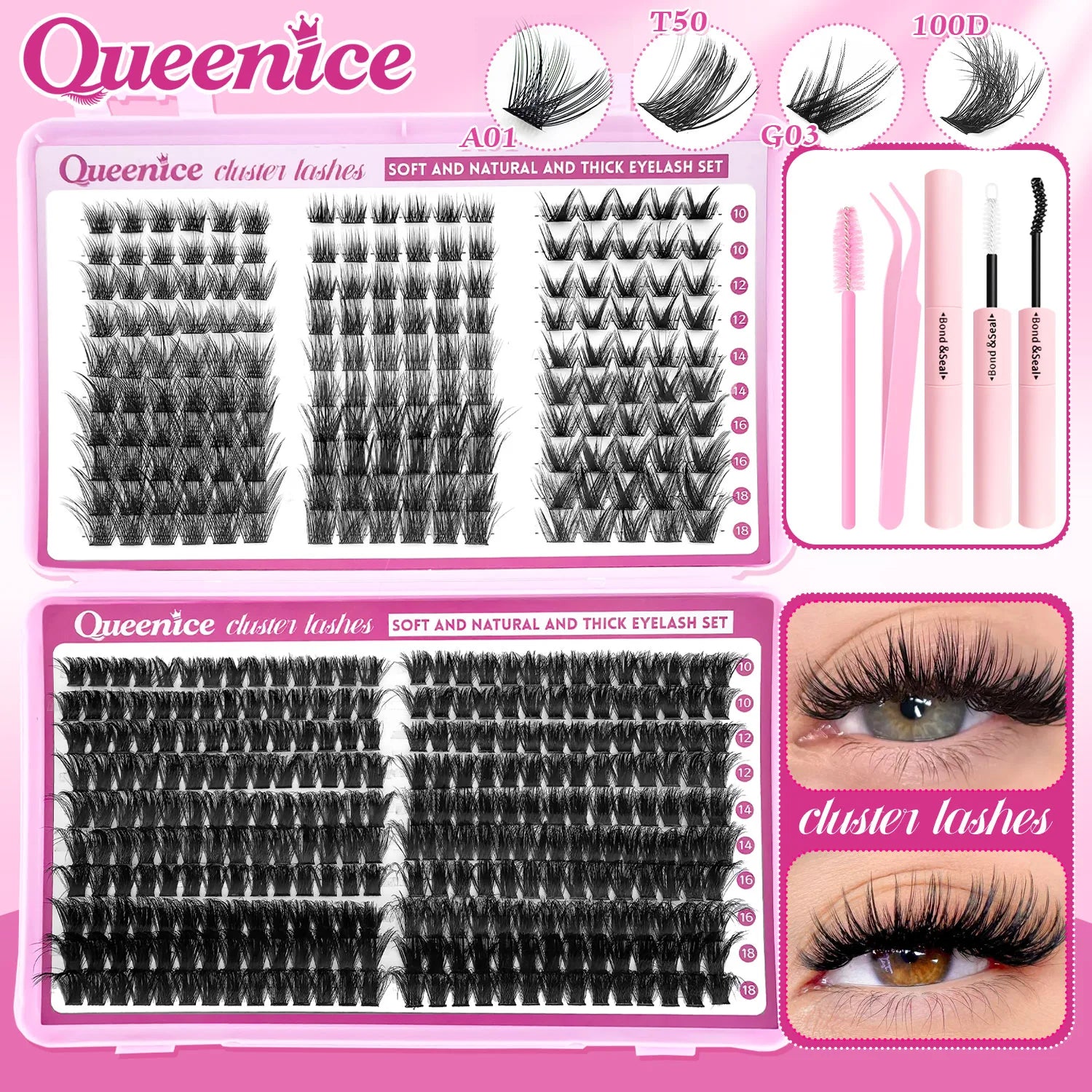 DIY Lash Extension Kit Clusters Individual Eyelashes Kit 9-16mm with Bond and Seal Wispy & Natural