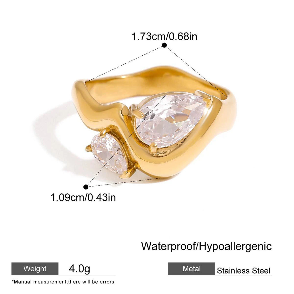 Minimalist 18K Gold Color Plated Stainless Steel Zircon Ring Twistable Stackable Ring