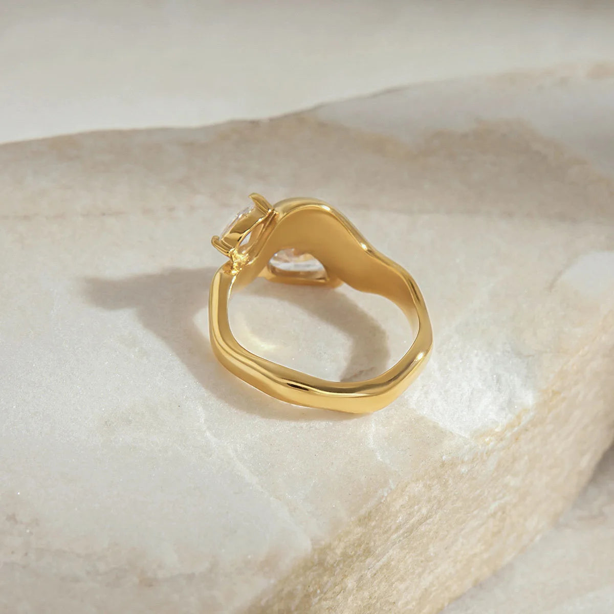 Minimalist 18K Gold Color Plated Stainless Steel Zircon Ring Twistable Stackable Ring