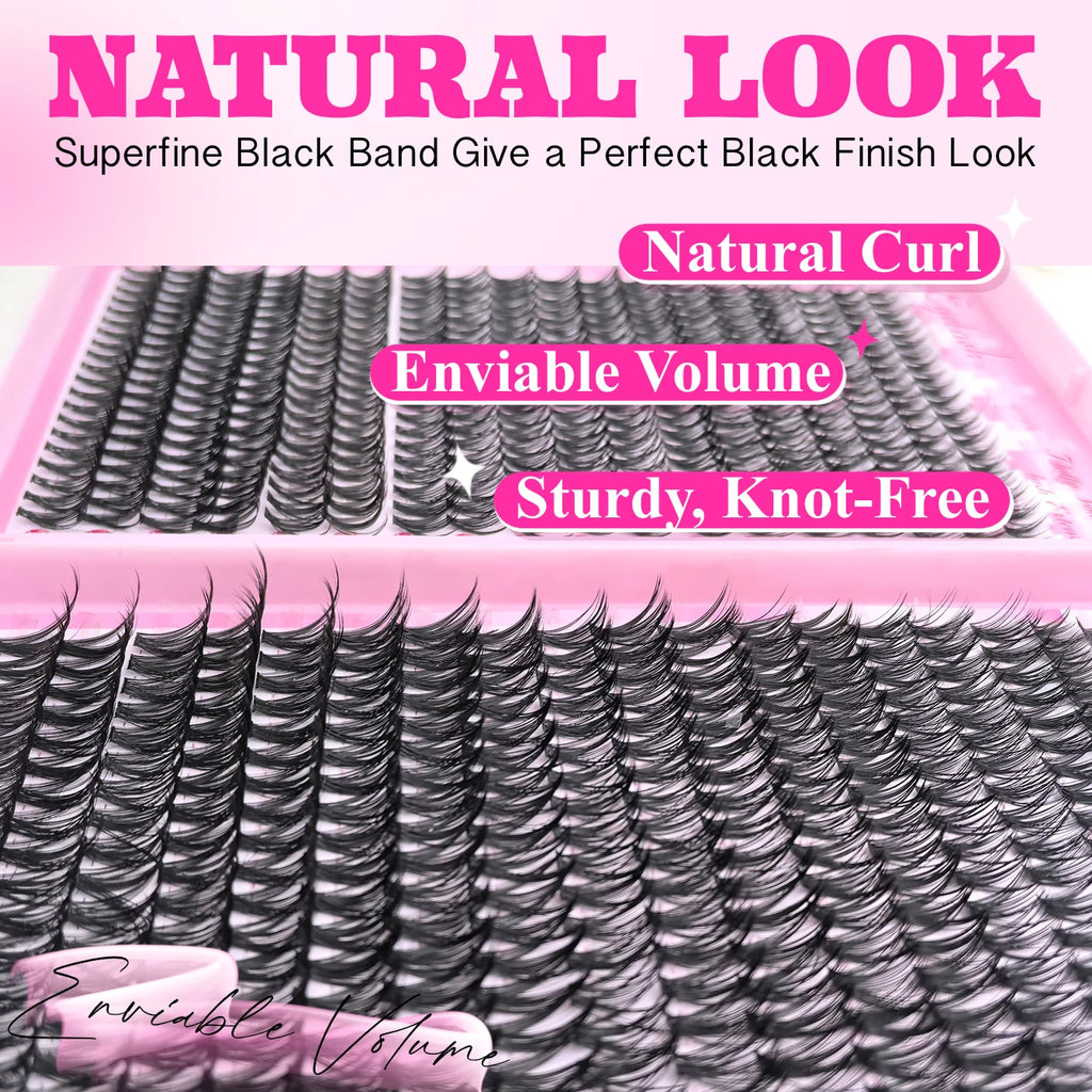 DIY Lash Extension Kit Clusters Individual Eyelashes Kit 9-16mm with Bond and Seal Wispy & Natural