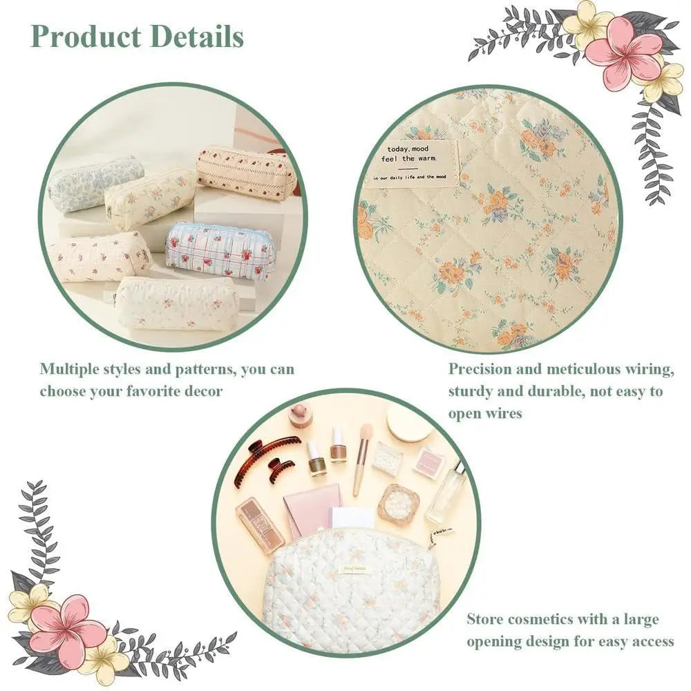 Cute Quilted Cotton Makeup Bag