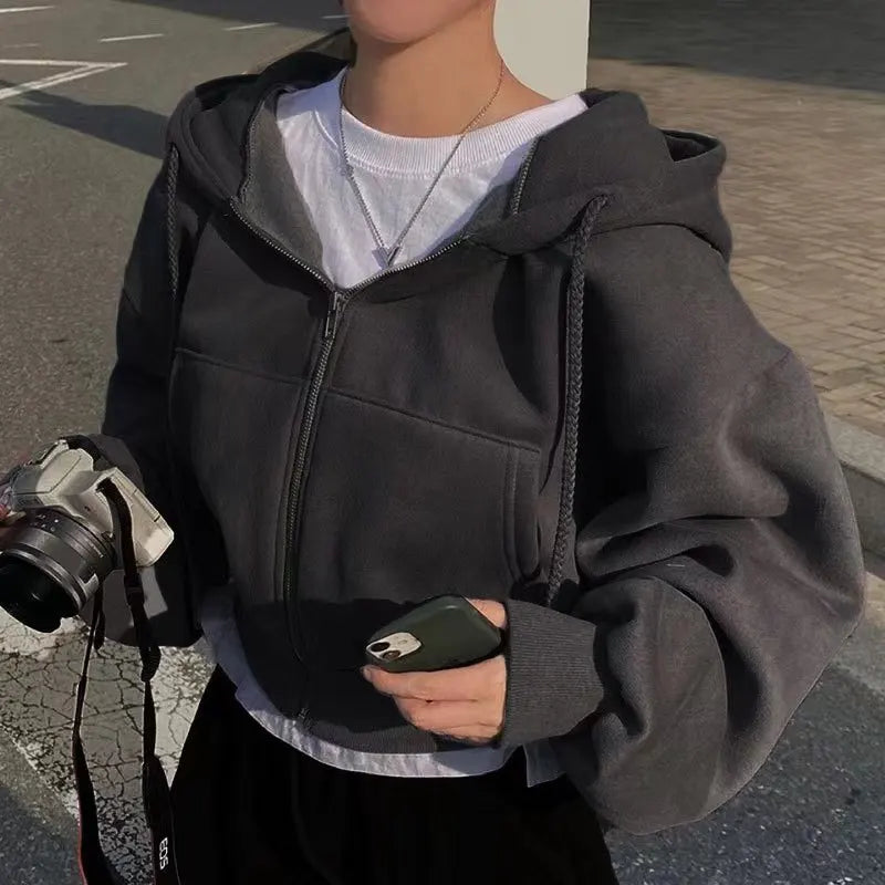 Casual Streetwear Zip Up Y2K Crop Top Sweatshirts