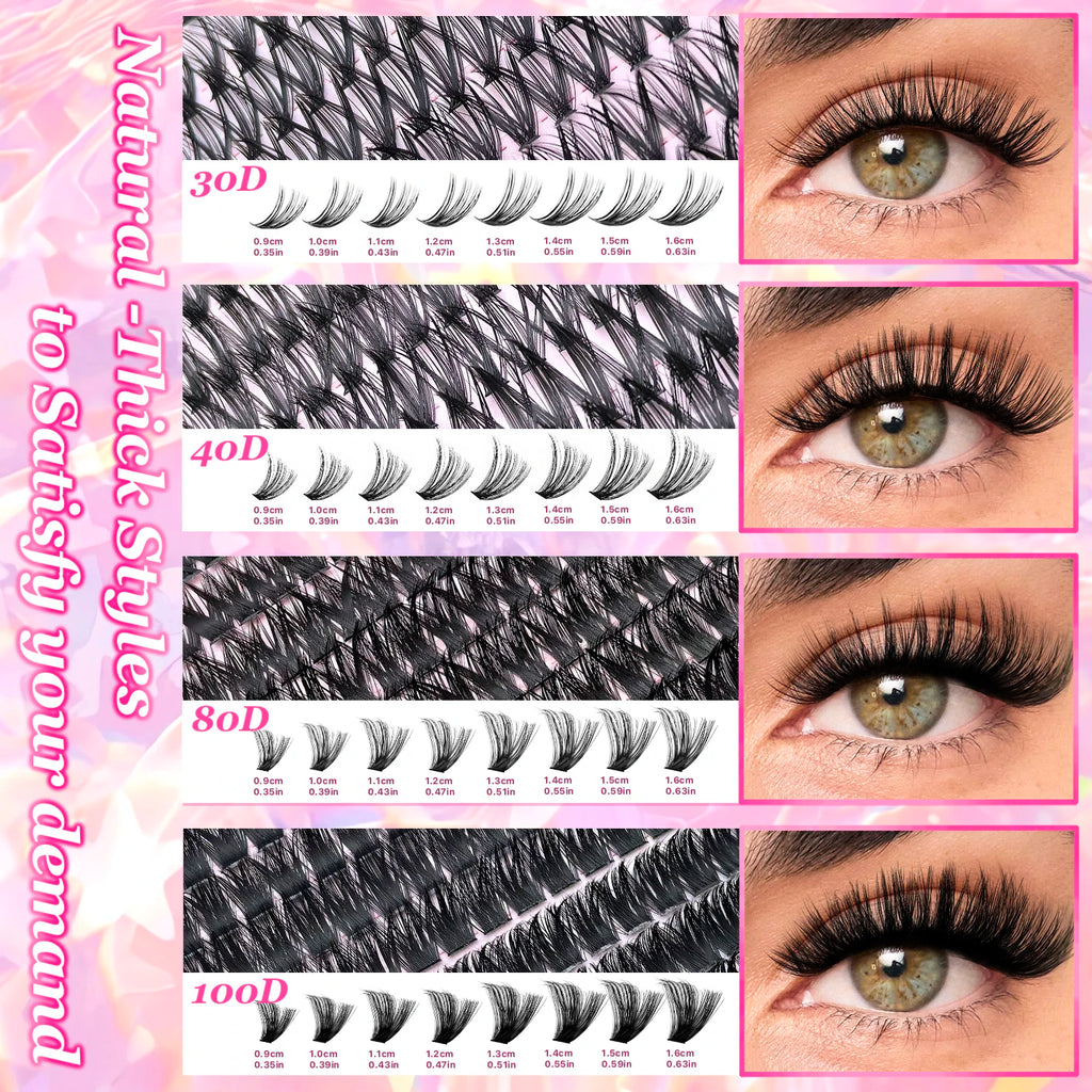 DIY Lash Extension Kit Clusters Individual Eyelashes Kit 9-16mm with Bond and Seal Wispy & Natural