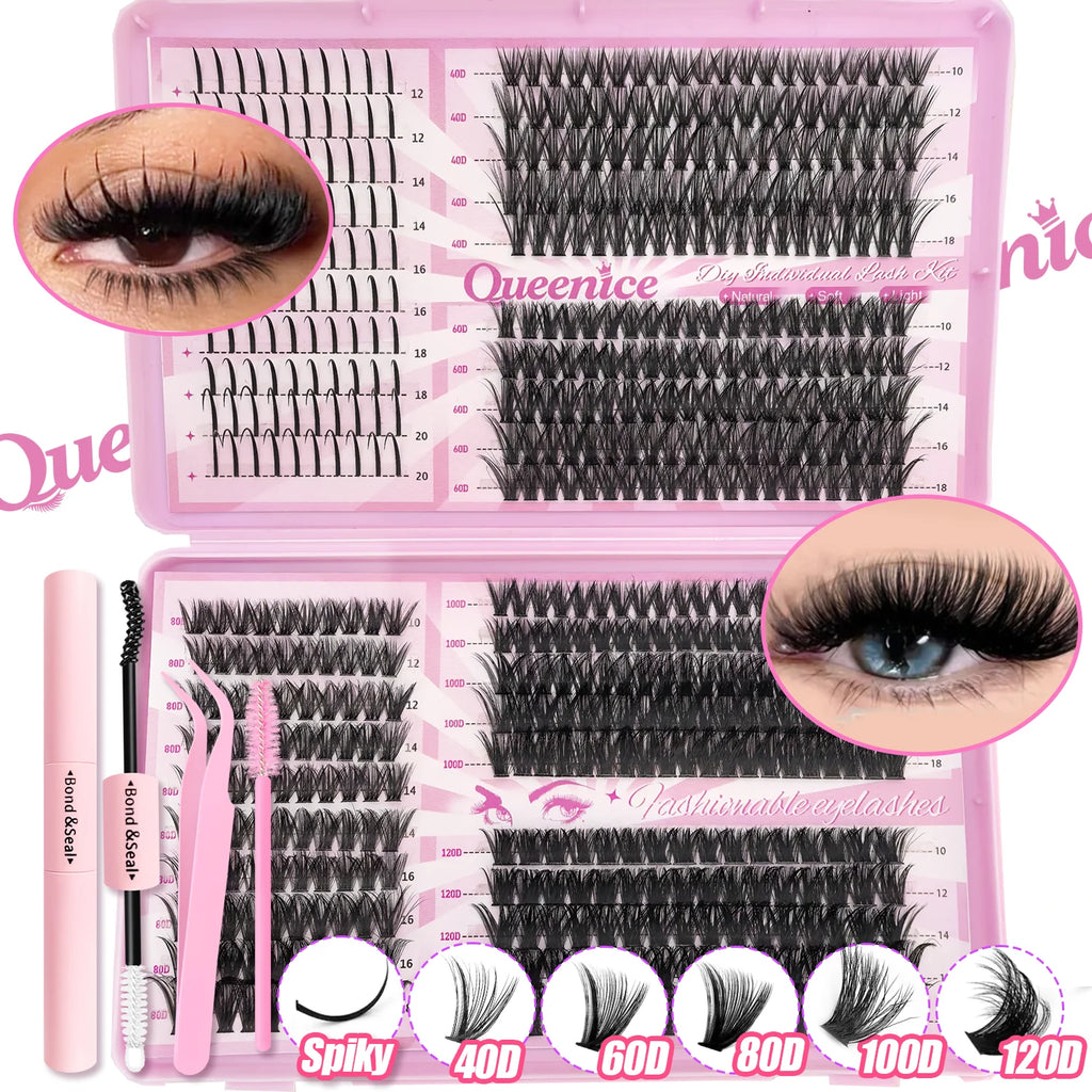 DIY Lash Extension Kit Clusters Individual Eyelashes Kit 9-16mm with Bond and Seal Wispy & Natural