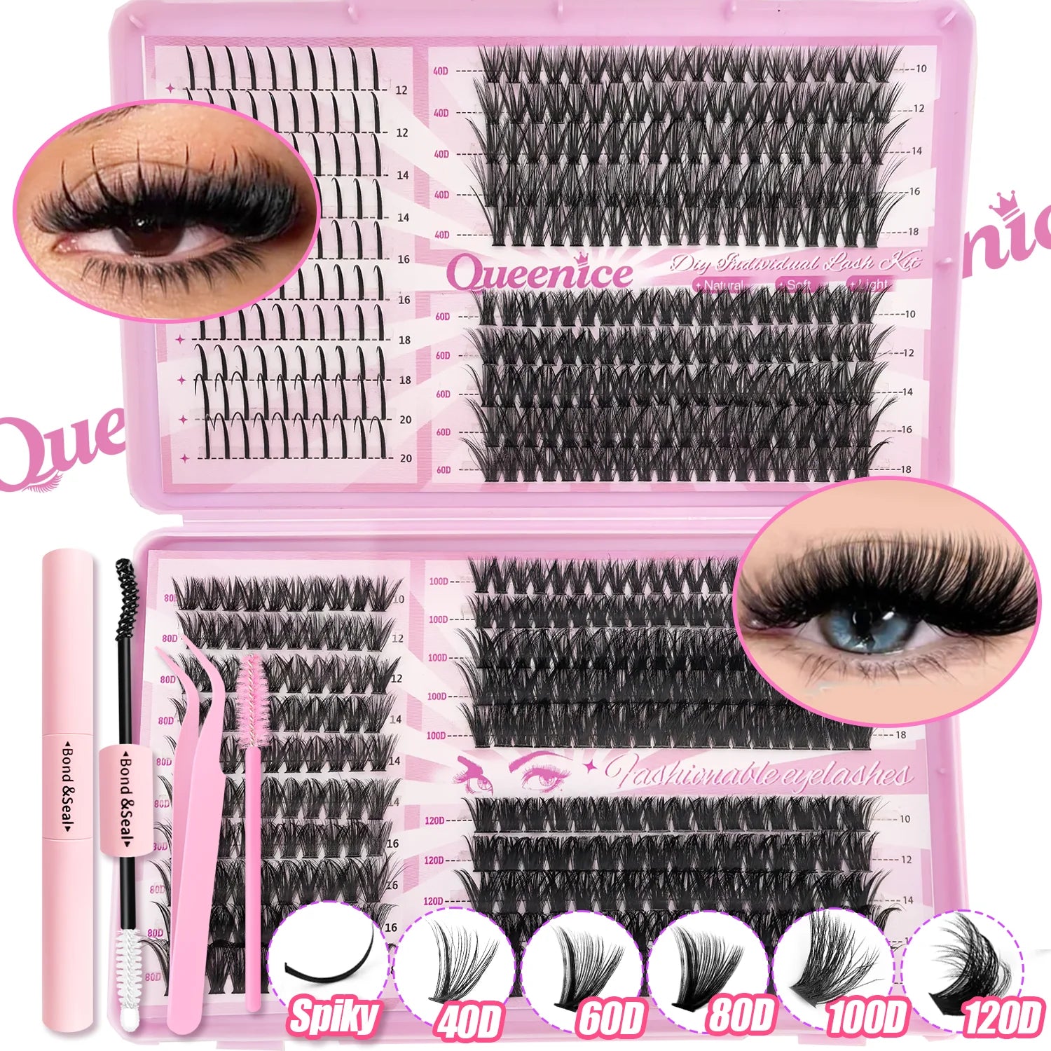 DIY Lash Extension Kit Clusters Individual Eyelashes Kit 9-16mm with Bond and Seal Wispy & Natural
