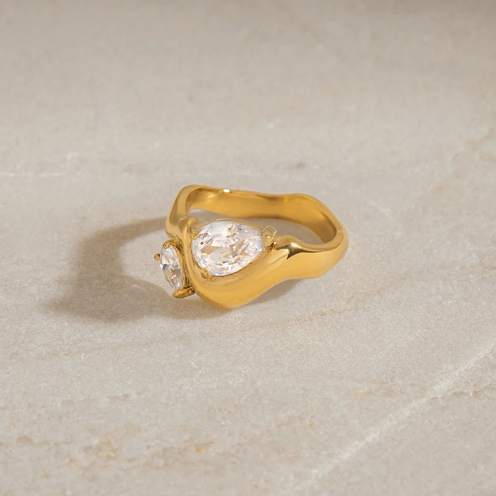 Minimalist 18K Gold Color Plated Stainless Steel Zircon Ring Twistable Stackable Ring