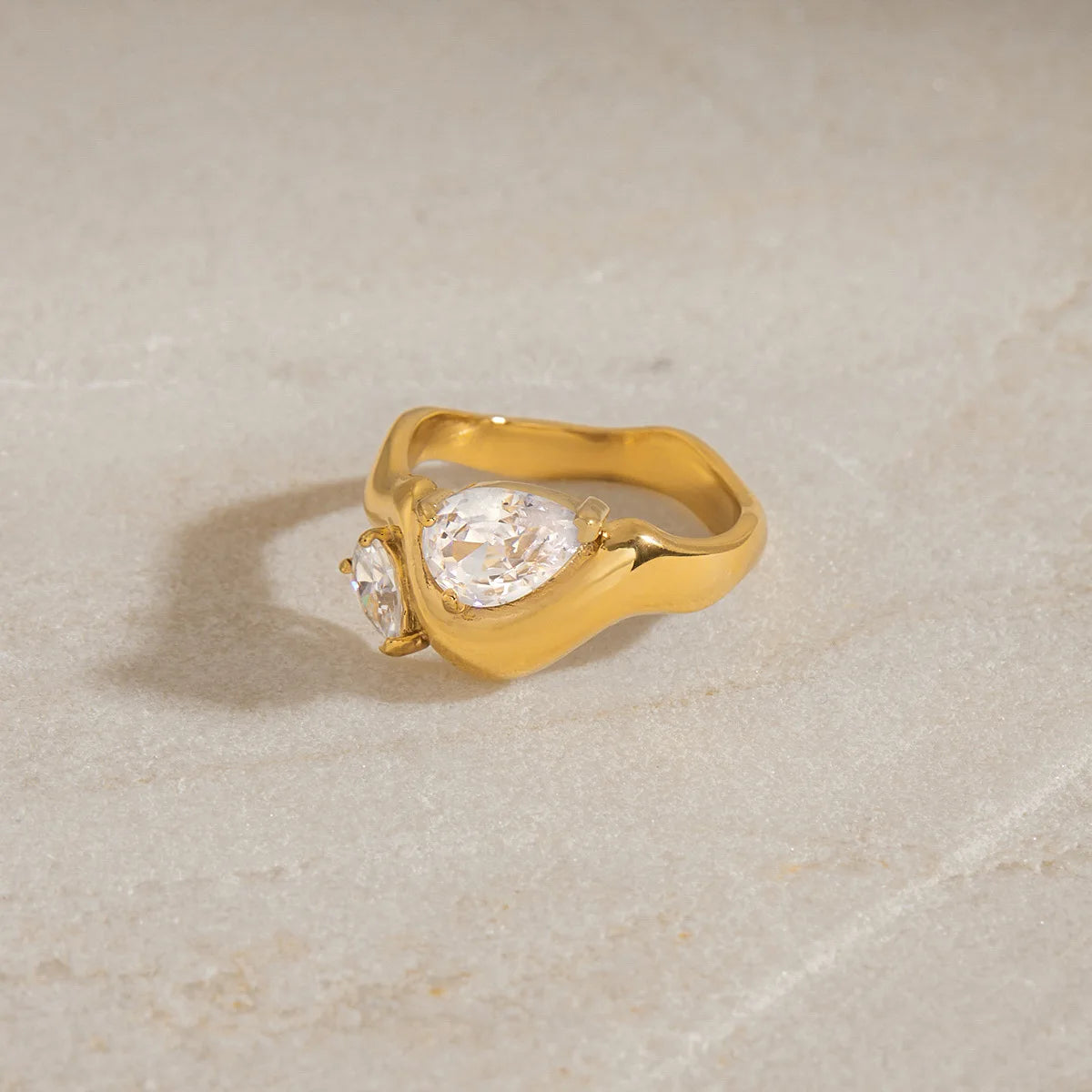 Minimalist 18K Gold Color Plated Stainless Steel Zircon Ring Twistable Stackable Ring