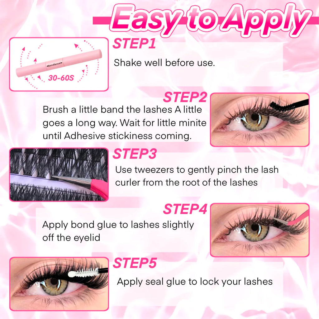 DIY Lash Extension Kit Clusters Individual Eyelashes Kit 9-16mm with Bond and Seal Wispy & Natural
