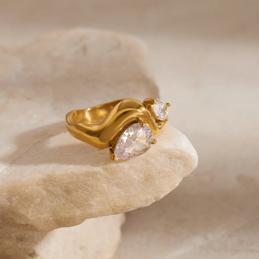 Minimalist 18K Gold Color Plated Stainless Steel Zircon Ring Twistable Stackable Ring